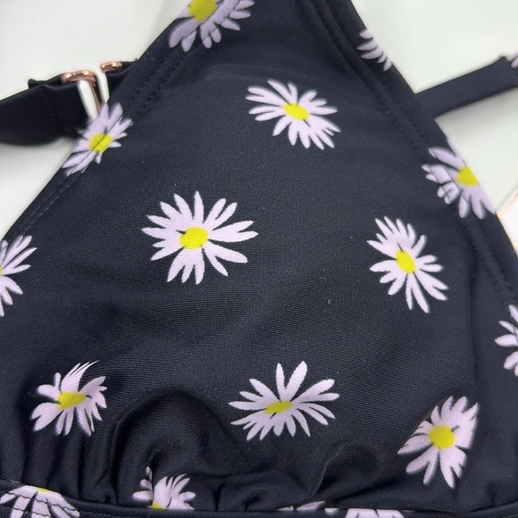 Hula Honey Large Daisy Dog Print Ruffle Triangle Bikini Top Black M NWT - Picture 4 of 8